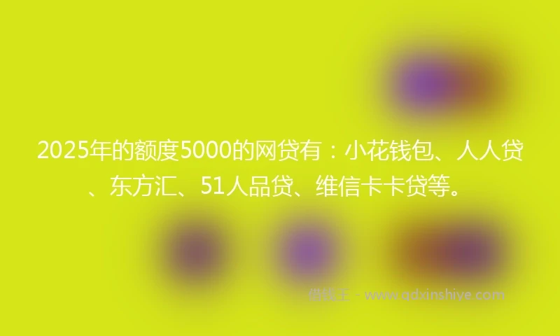 2025年的额度5000的网贷有：小花钱包、人人贷、东方汇、51人品贷、维信卡卡贷等。