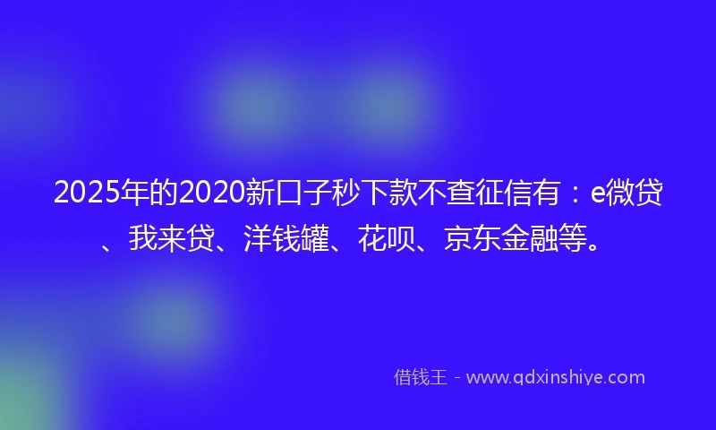 2025年的2020新口子秒下款不查征信有：e微贷、我来贷、洋钱罐、花呗、京东金融等。