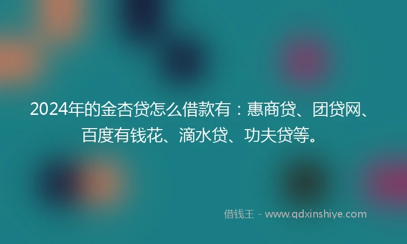 2024年的金杏贷怎么借款有：惠商贷、团贷网、百度有钱花、滴水贷、功夫贷等。
