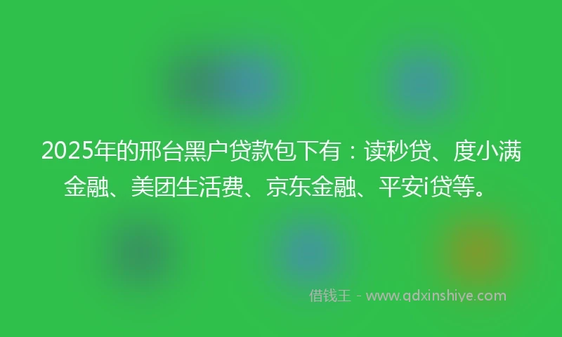 2025年的邢台黑户贷款包下有：读秒贷、度小满金融、美团生活费、京东金融、平安i贷等。