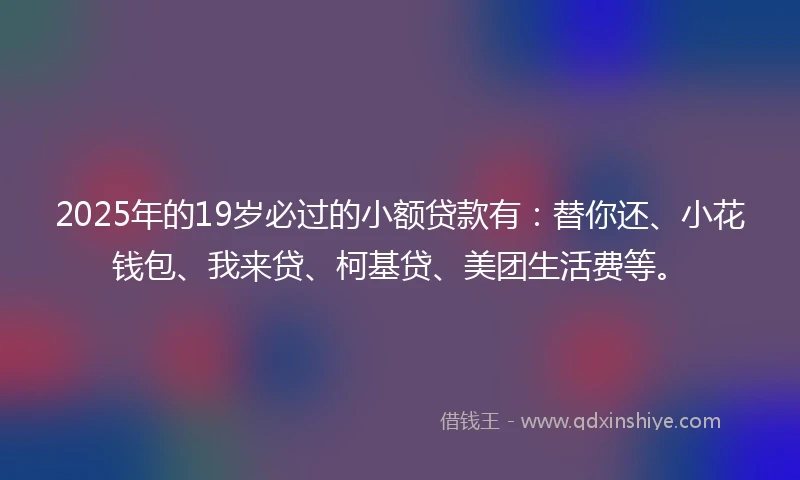 2025年的19岁必过的小额贷款有：替你还、小花钱包、我来贷、柯基贷、美团生活费等。