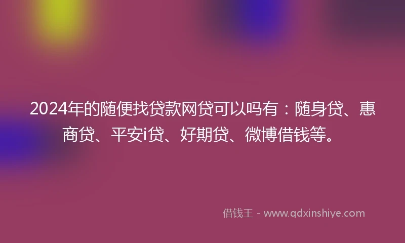 2024年的随便找贷款网贷可以吗有：随身贷、惠商贷、平安i贷、好期贷、微博借钱等。