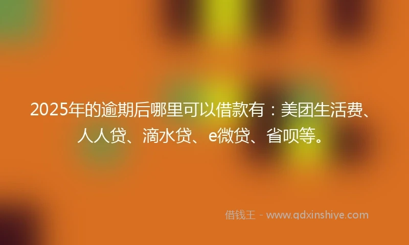 2025年的逾期后哪里可以借款有：美团生活费、人人贷、滴水贷、e微贷、省呗等。