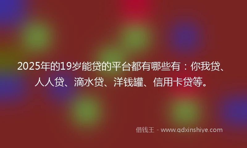 2025年的19岁能贷的平台都有哪些有：你我贷、人人贷、滴水贷、洋钱罐、信用卡贷等。