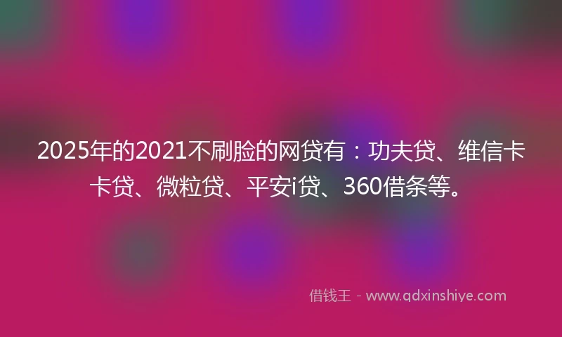 2025年的2021不刷脸的网贷有：功夫贷、维信卡卡贷、微粒贷、平安i贷、360借条等。