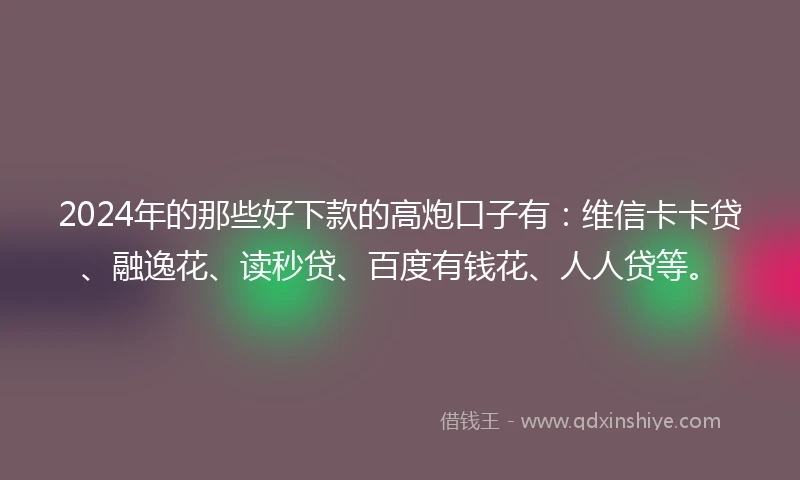 2024年的那些好下款的高炮口子有：维信卡卡贷、融逸花、读秒贷、百度有钱花、人人贷等。