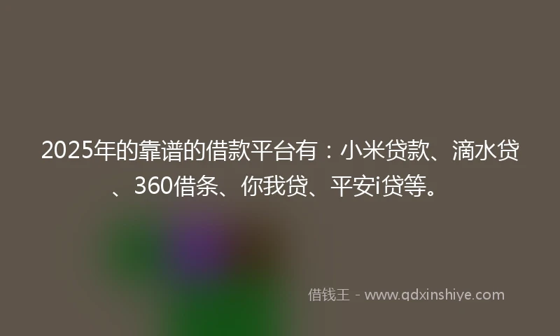 2025年的靠谱的借款平台有：小米贷款、滴水贷、360借条、你我贷、平安i贷等。