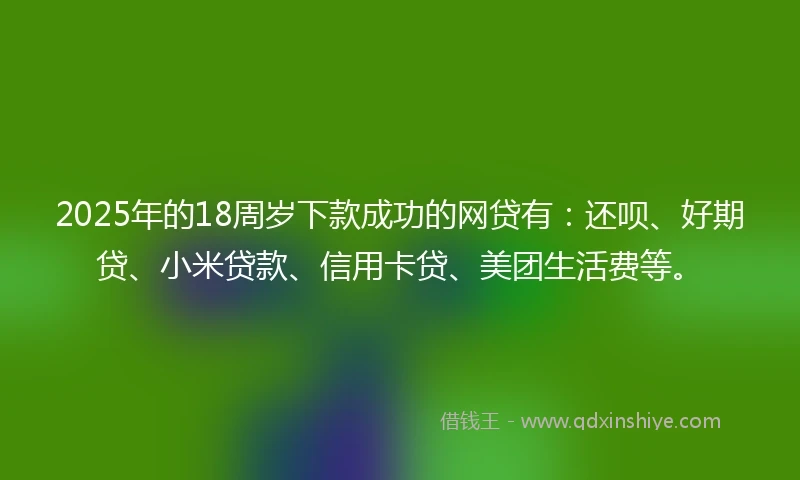 2025年的18周岁下款成功的网贷有：还呗、好期贷、小米贷款、信用卡贷、美团生活费等。