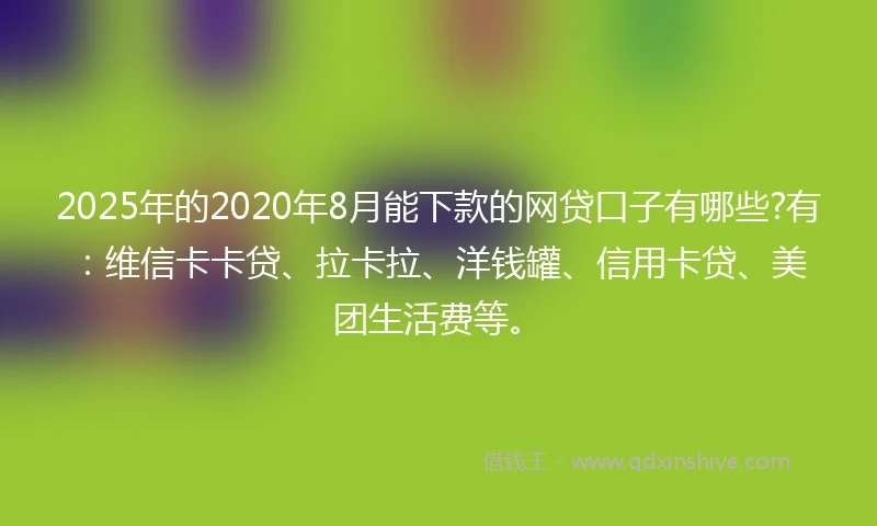 2025年的2020年8月能下款的网贷口子有哪些?有：维信卡卡贷、拉卡拉、洋钱罐、信用卡贷、美团生活费等。