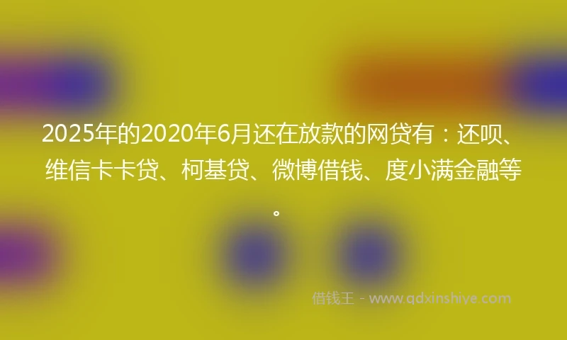 2025年的2020年6月还在放款的网贷有：还呗、维信卡卡贷、柯基贷、微博借钱、度小满金融等。