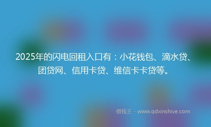 2025年的闪电回租入口有：小花钱包、滴水贷、团贷网、信用卡贷、维信卡卡贷等。
