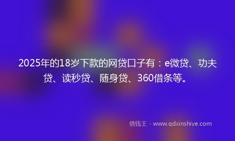 2025年的18岁下款的网贷口子有：e微贷、功夫贷、读秒贷、随身贷、360借条等。