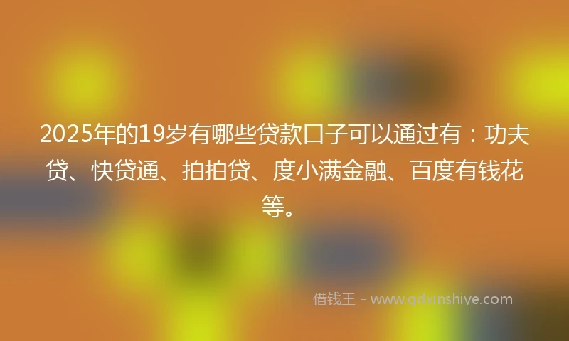 2025年的19岁有哪些贷款口子可以通过有：功夫贷、快贷通、拍拍贷、度小满金融、百度有钱花等。