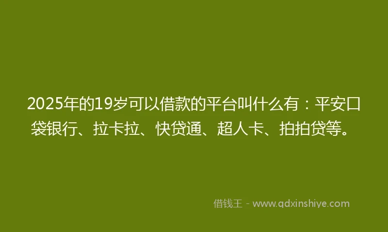 2025年的19岁可以借款的平台叫什么有：平安口袋银行、拉卡拉、快贷通、超人卡、拍拍贷等。