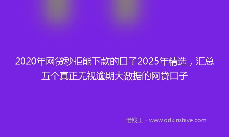 2020年网贷秒拒能下款的口子2025年精选，汇总五个真正无视逾期大数据的网贷口子