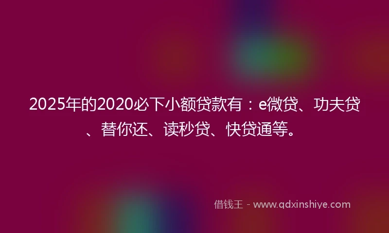 2025年的2020必下小额贷款有：e微贷、功夫贷、替你还、读秒贷、快贷通等。