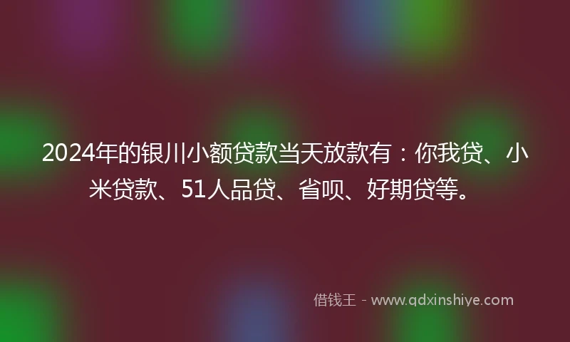 2024年的银川小额贷款当天放款有：你我贷、小米贷款、51人品贷、省呗、好期贷等。