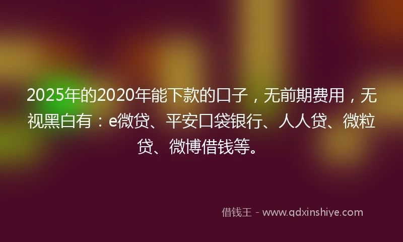 2025年的2020年能下款的口子，无前期费用，无视黑白有：e微贷、平安口袋银行、人人贷、微粒贷、微博借钱等。