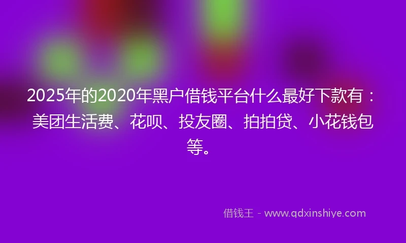 2025年的2020年黑户借钱平台什么最好下款有：美团生活费、花呗、投友圈、拍拍贷、小花钱包等。