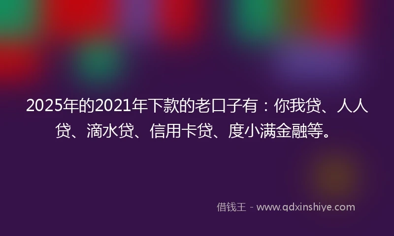 2025年的2021年下款的老口子有：你我贷、人人贷、滴水贷、信用卡贷、度小满金融等。