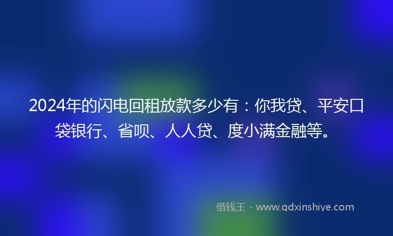 2024年的闪电回租放款多少有：你我贷、平安口袋银行、省呗、人人贷、度小满金融等。