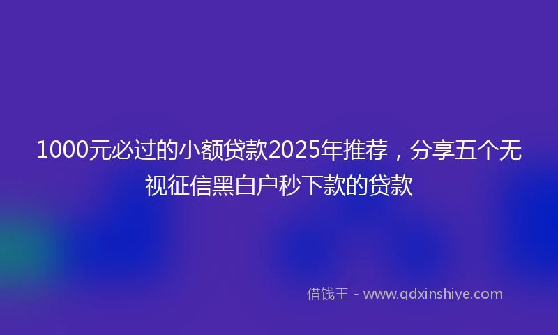 1000元必过的小额贷款2025年推荐，分享五个无视征信黑白户秒下款的贷款