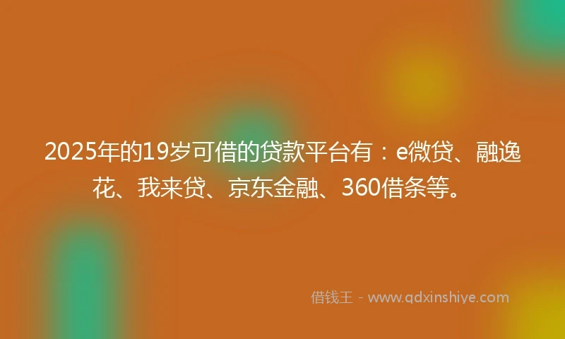 2025年的19岁可借的贷款平台有：e微贷、融逸花、我来贷、京东金融、360借条等。