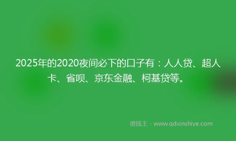 2025年的2020夜间必下的口子有：人人贷、超人卡、省呗、京东金融、柯基贷等。