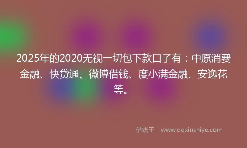 2025年的2020无视一切包下款口子有：中原消费金融、快贷通、微博借钱、度小满金融、安逸花等。