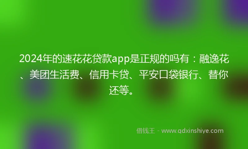 2024年的速花花贷款app是正规的吗有：融逸花、美团生活费、信用卡贷、平安口袋银行、替你还等。