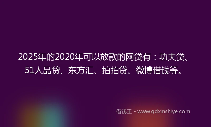 2025年的2020年可以放款的网贷有：功夫贷、51人品贷、东方汇、拍拍贷、微博借钱等。