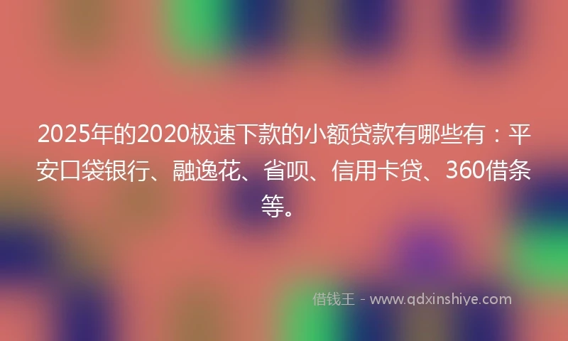 2025年的2020极速下款的小额贷款有哪些有：平安口袋银行、融逸花、省呗、信用卡贷、360借条等。