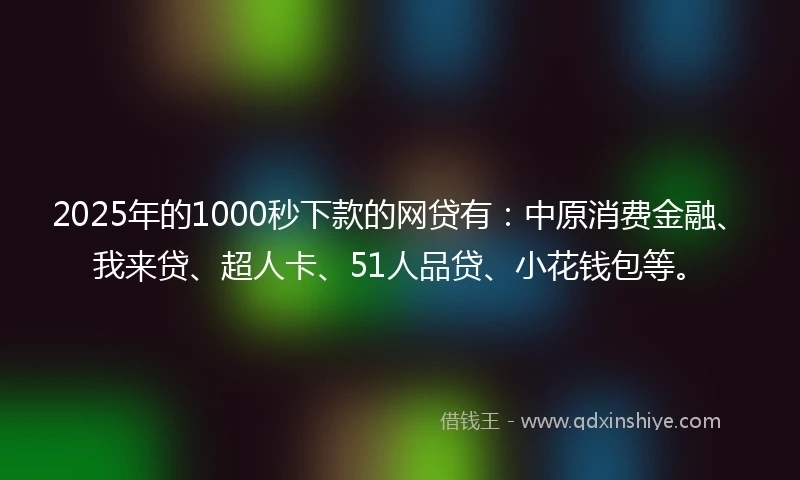 2025年的1000秒下款的网贷有：中原消费金融、我来贷、超人卡、51人品贷、小花钱包等。