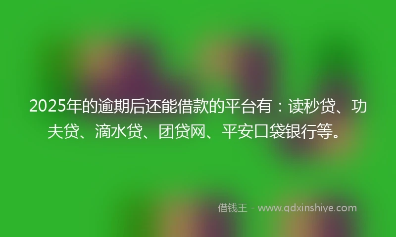 2025年的逾期后还能借款的平台有：读秒贷、功夫贷、滴水贷、团贷网、平安口袋银行等。