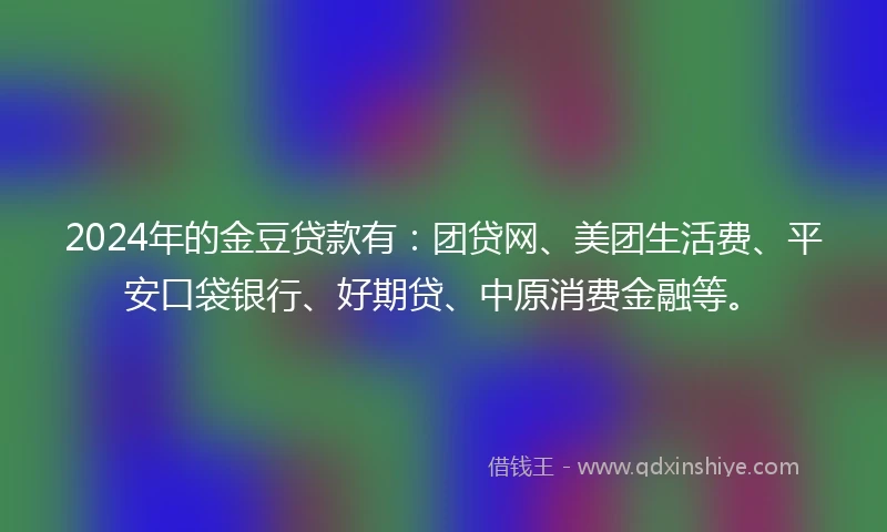 2024年的金豆贷款有：团贷网、美团生活费、平安口袋银行、好期贷、中原消费金融等。
