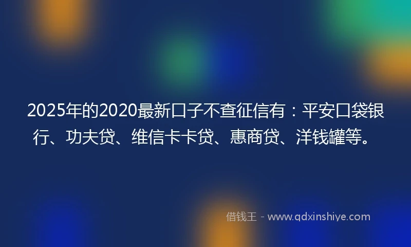 2025年的2020最新口子不查征信有：平安口袋银行、功夫贷、维信卡卡贷、惠商贷、洋钱罐等。