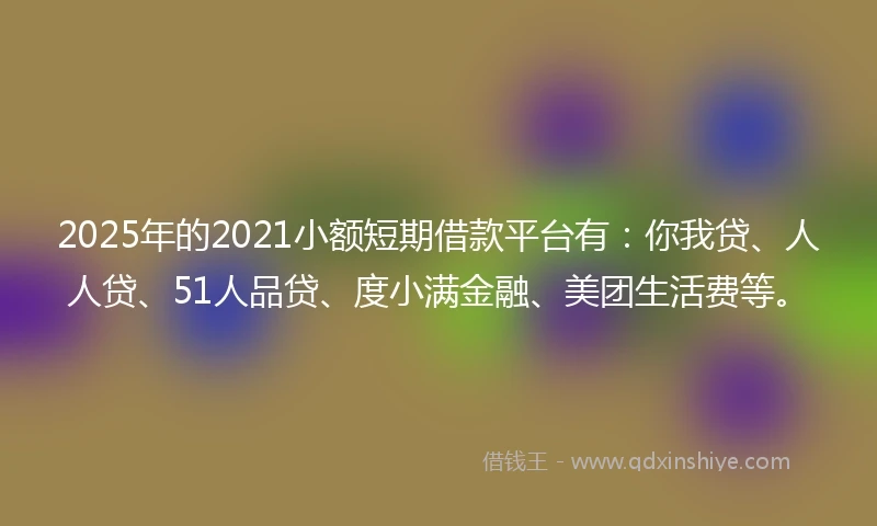 2025年的2021小额短期借款平台有：你我贷、人人贷、51人品贷、度小满金融、美团生活费等。