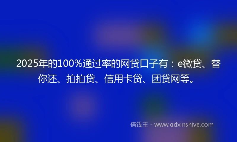 2025年的100%通过率的网贷口子有：e微贷、替你还、拍拍贷、信用卡贷、团贷网等。