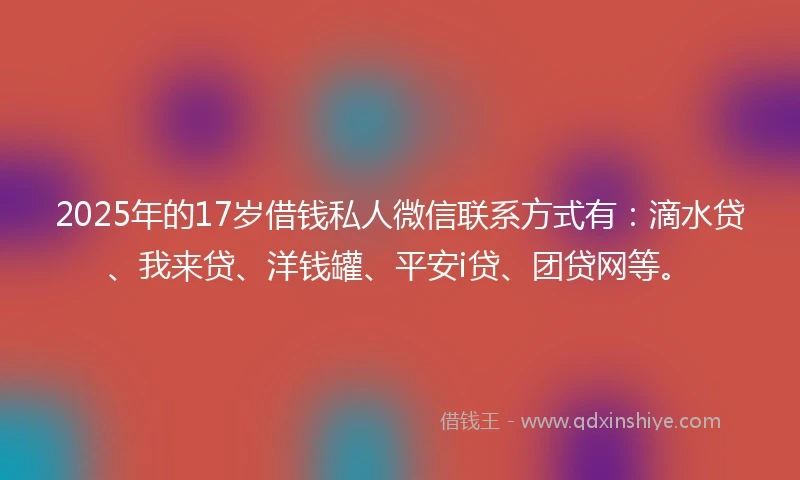 2025年的17岁借钱私人微信联系方式有：滴水贷、我来贷、洋钱罐、平安i贷、团贷网等。