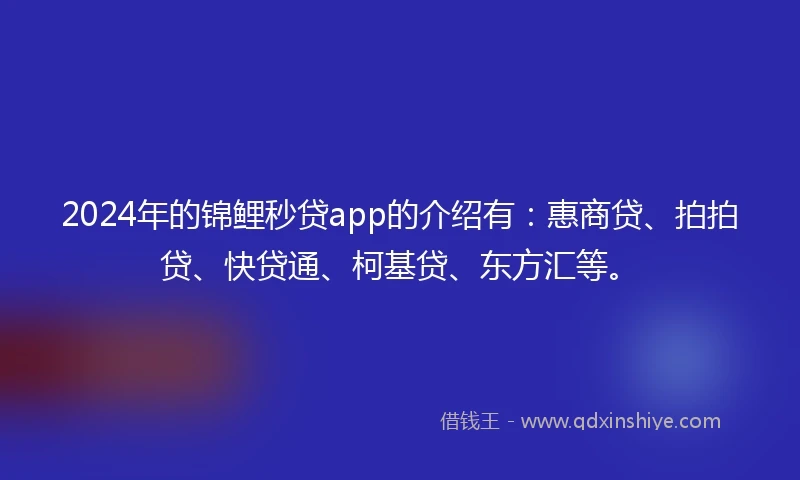 2024年的锦鲤秒贷app的介绍有：惠商贷、拍拍贷、快贷通、柯基贷、东方汇等。