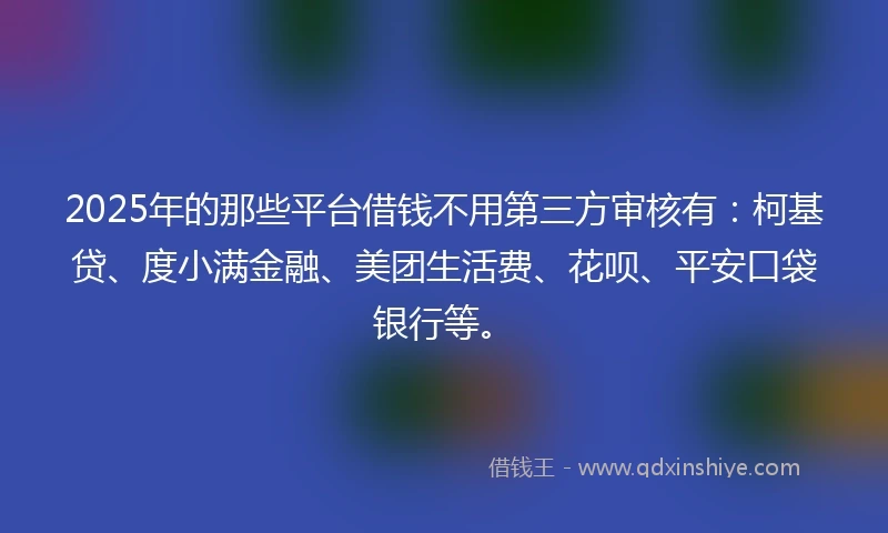 2025年的那些平台借钱不用第三方审核有：柯基贷、度小满金融、美团生活费、花呗、平安口袋银行等。