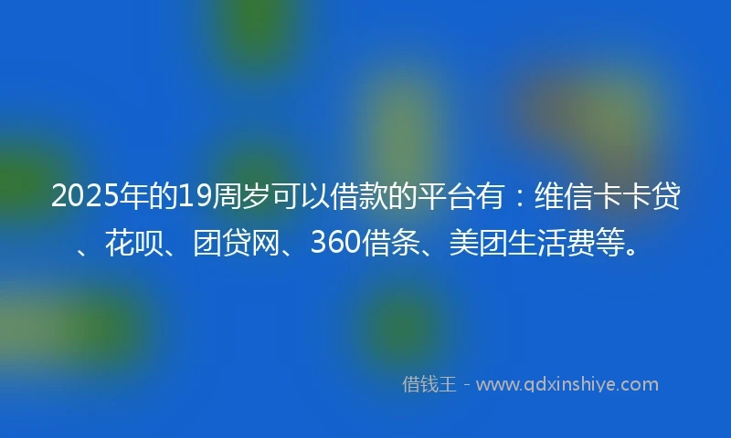 2025年的19周岁可以借款的平台有：维信卡卡贷、花呗、团贷网、360借条、美团生活费等。