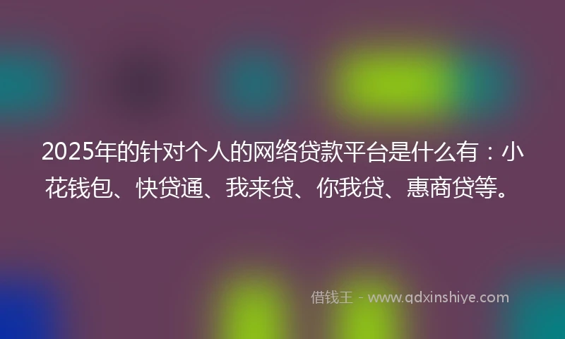 2025年的针对个人的网络贷款平台是什么有：小花钱包、快贷通、我来贷、你我贷、惠商贷等。