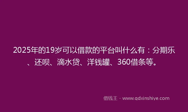2025年的19岁可以借款的平台叫什么有：分期乐、还呗、滴水贷、洋钱罐、360借条等。