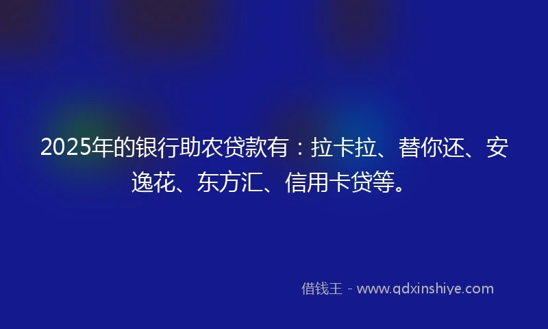 2025年的银行助农贷款有：拉卡拉、替你还、安逸花、东方汇、信用卡贷等。