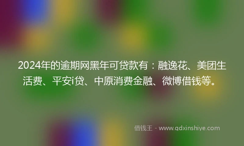 2024年的逾期网黑年可贷款有：融逸花、美团生活费、平安i贷、中原消费金融、微博借钱等。