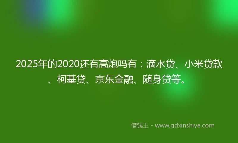 2025年的2020还有高炮吗有：滴水贷、小米贷款、柯基贷、京东金融、随身贷等。
