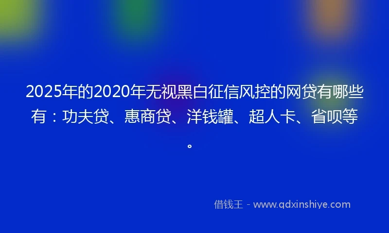 2025年的2020年无视黑白征信风控的网贷有哪些有：功夫贷、惠商贷、洋钱罐、超人卡、省呗等。