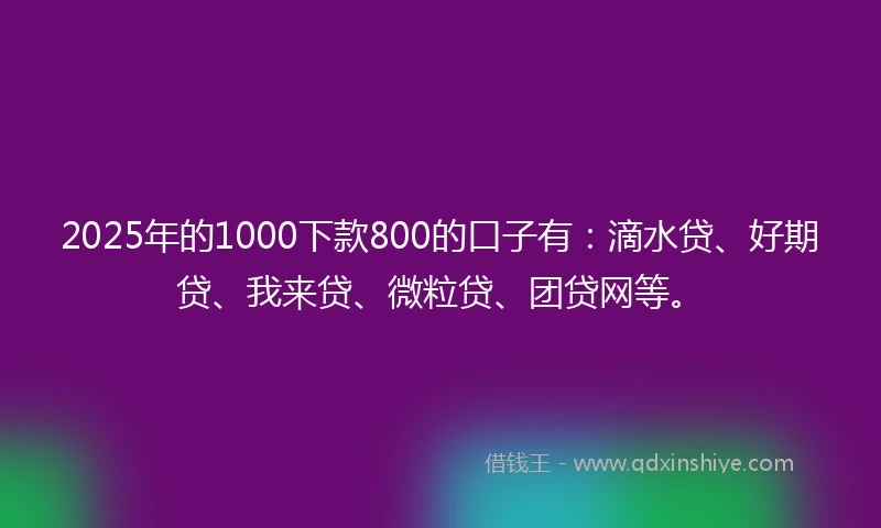 2025年的1000下款800的口子有：滴水贷、好期贷、我来贷、微粒贷、团贷网等。