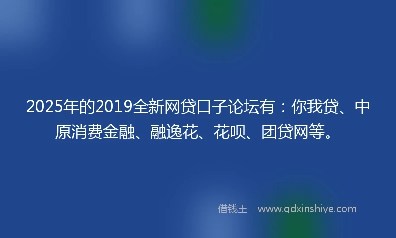 2025年的2019全新网贷口子论坛有：你我贷、中原消费金融、融逸花、花呗、团贷网等。